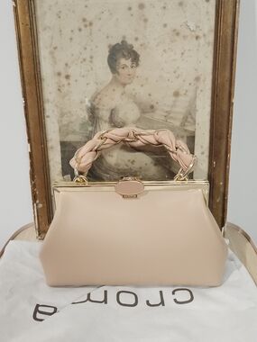 CROMIA BLUSH PINK BRAIDED HANDLE LEATHER SATCHEL NEW